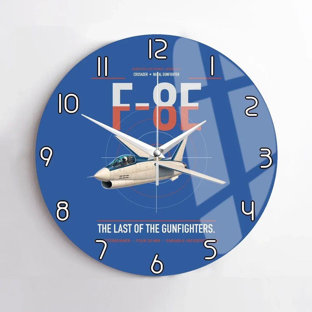 F-8E Crusader design on blue no frame wall clock