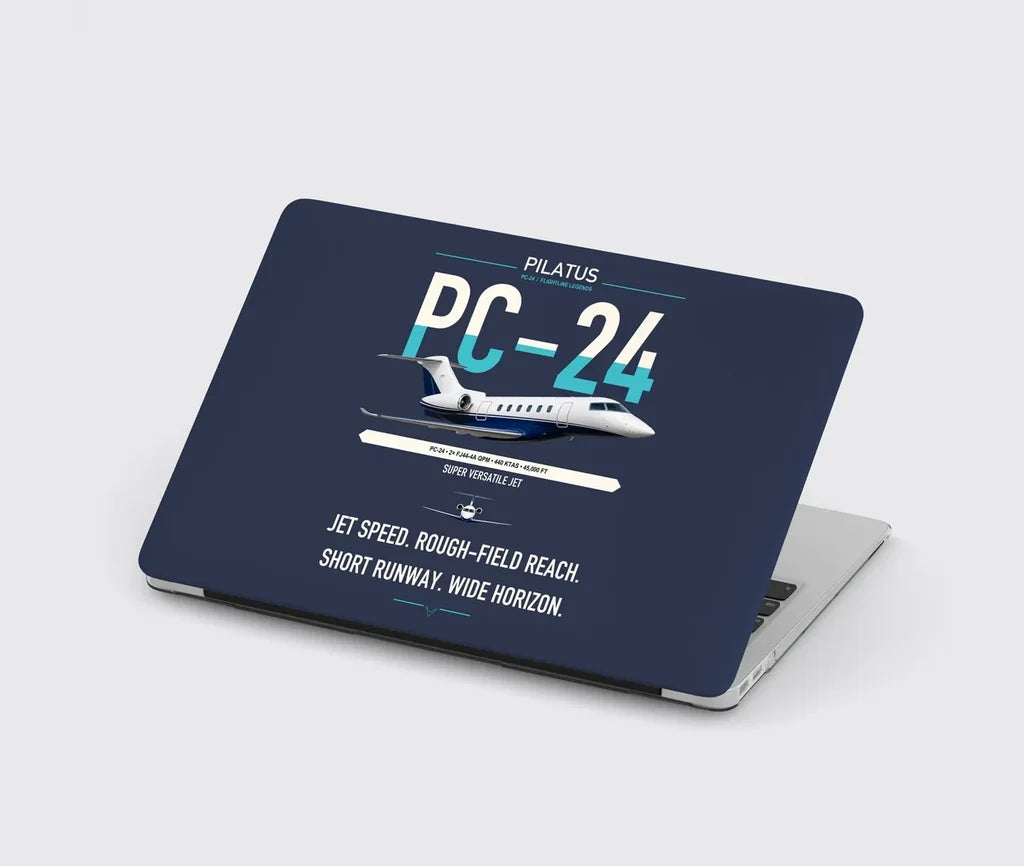 Pilatus PC-24 design on navy blue MacBook case