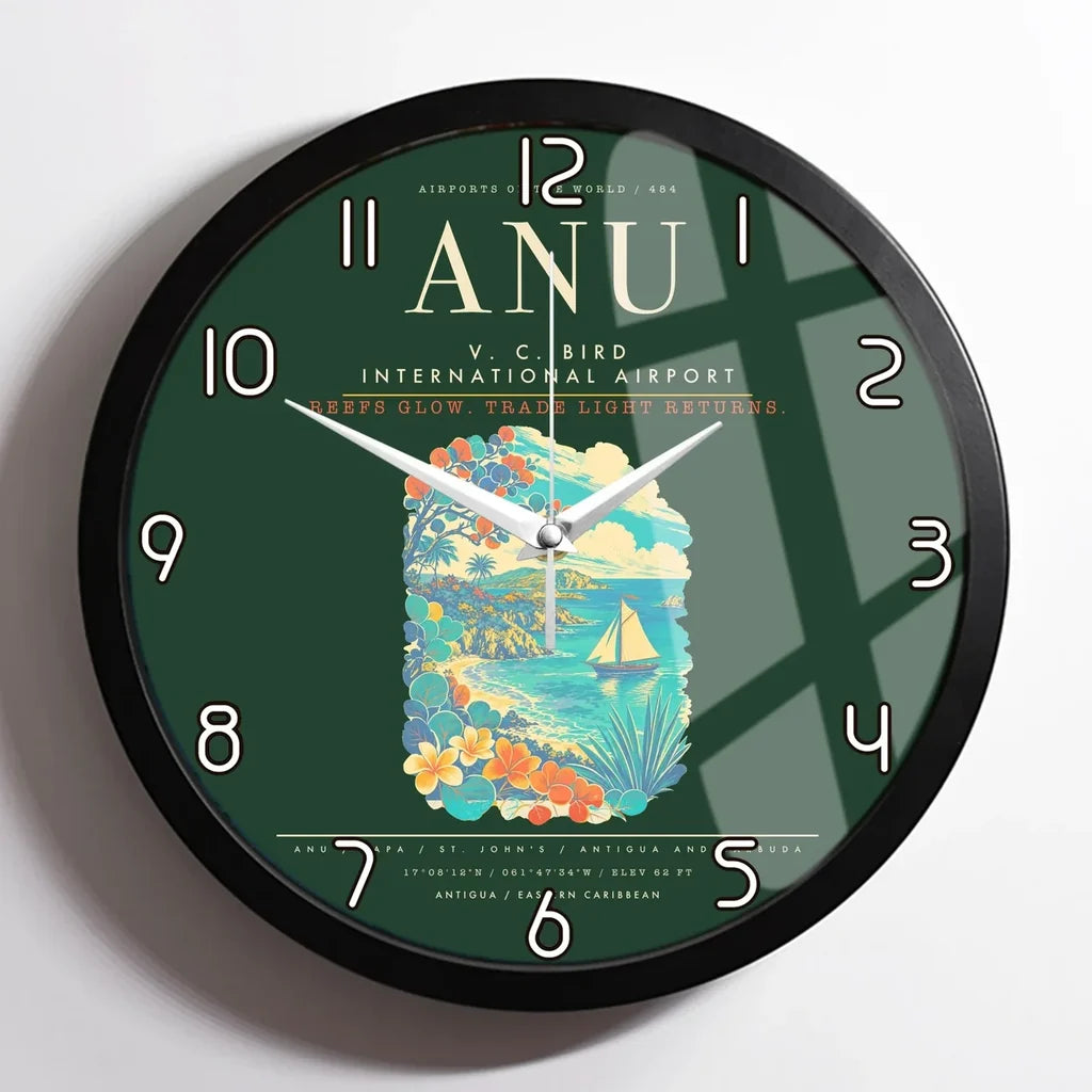 V. C. Bird International Airport ANU Wall-Clock Framed - Dark Green