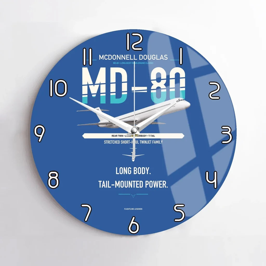 McDonnell Douglas MD-80 design on blue no frame wall clock