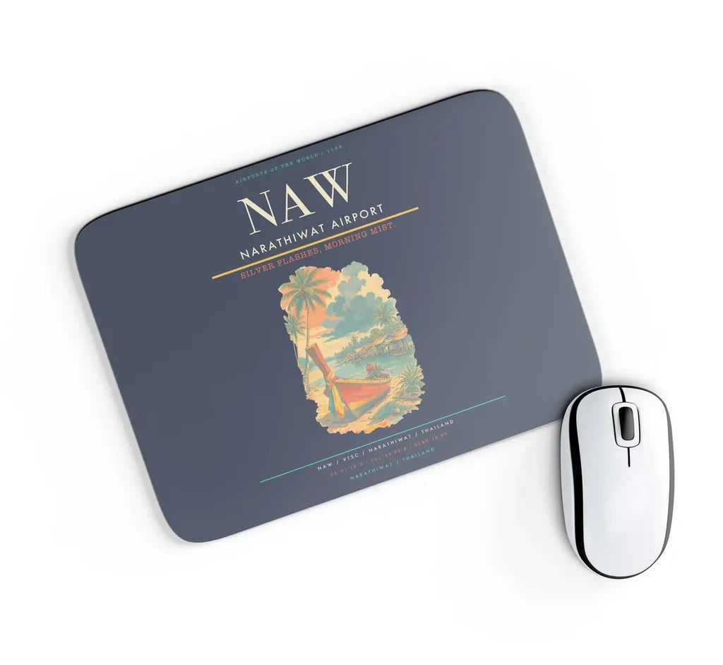 Narathiwat Airport (NAW) design on navy blue rectangle mouse pad
