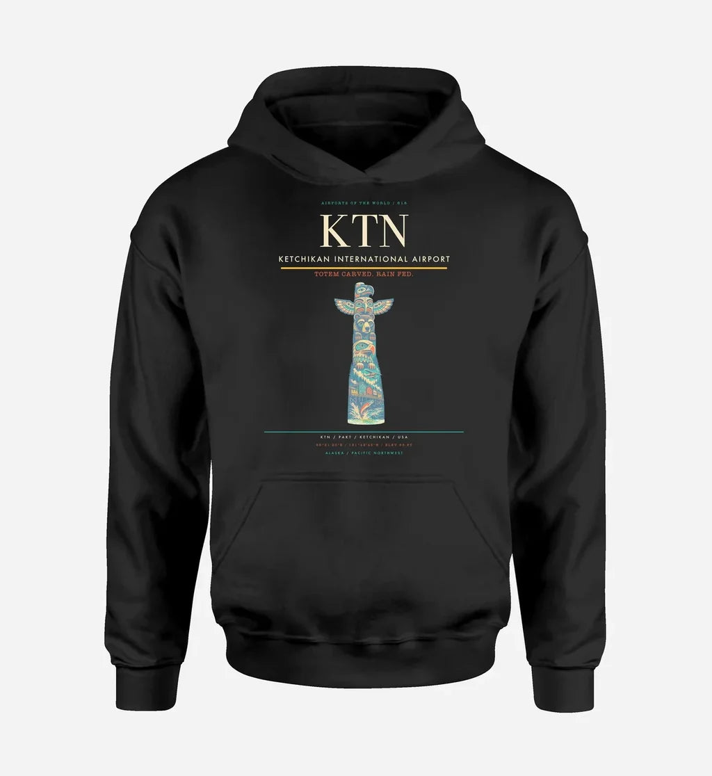 Ketchikan International Airport (KTN) design on black hoodie single-side print