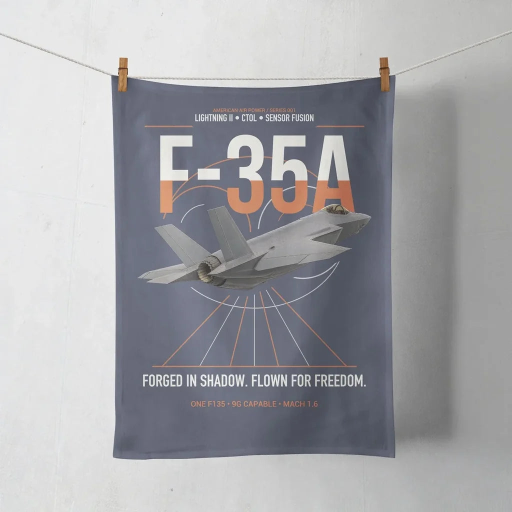 F-35A Lightning II design on navy blue towel