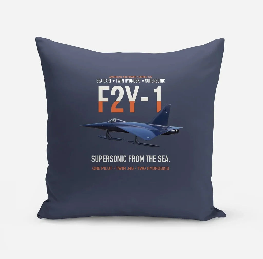 F2Y-1 Sea Dart Supersonic from the Sea design on navy blue pillow