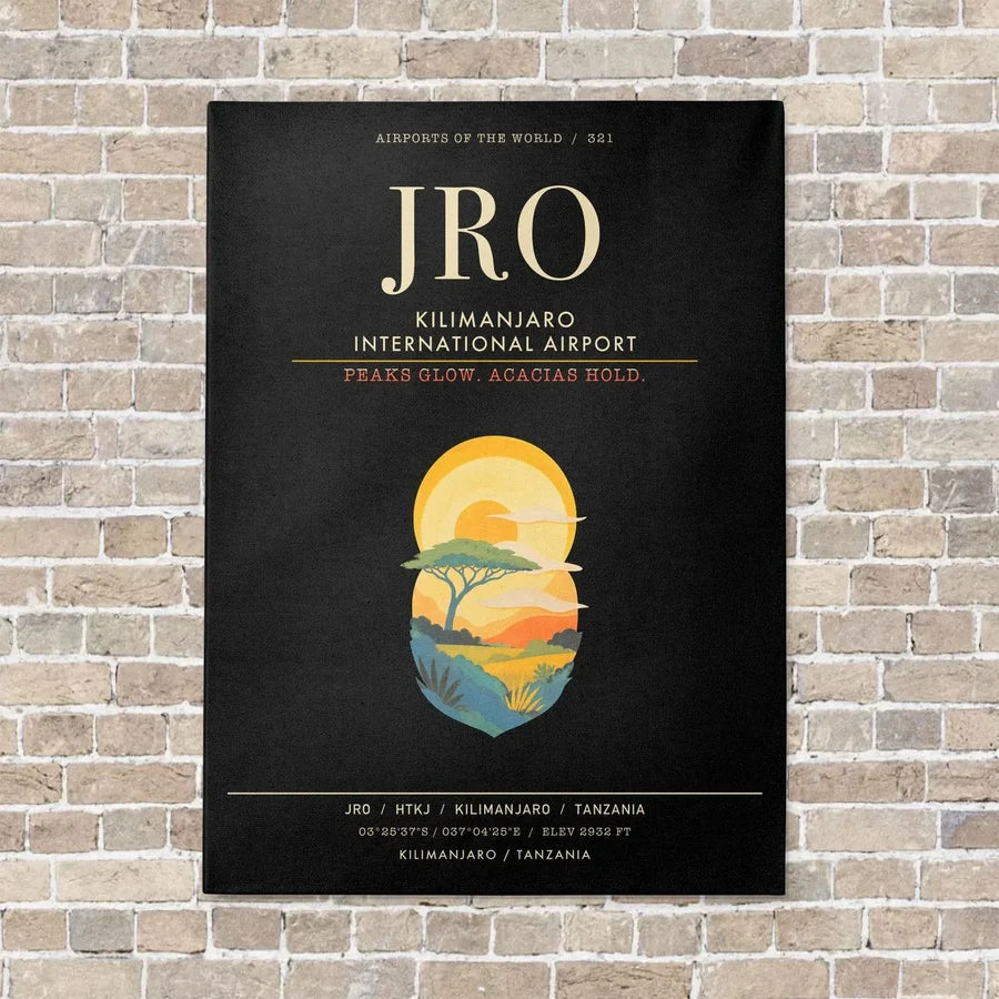 Kilimanjaro International Airport JRO - Canvas Framed - Black