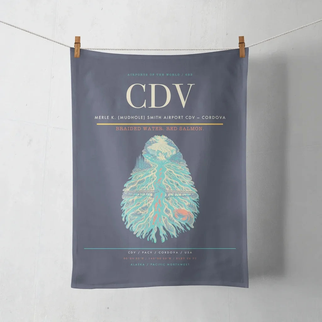 Merle K. (Mudhole) Smith Airport (CDV) design on navy blue towel