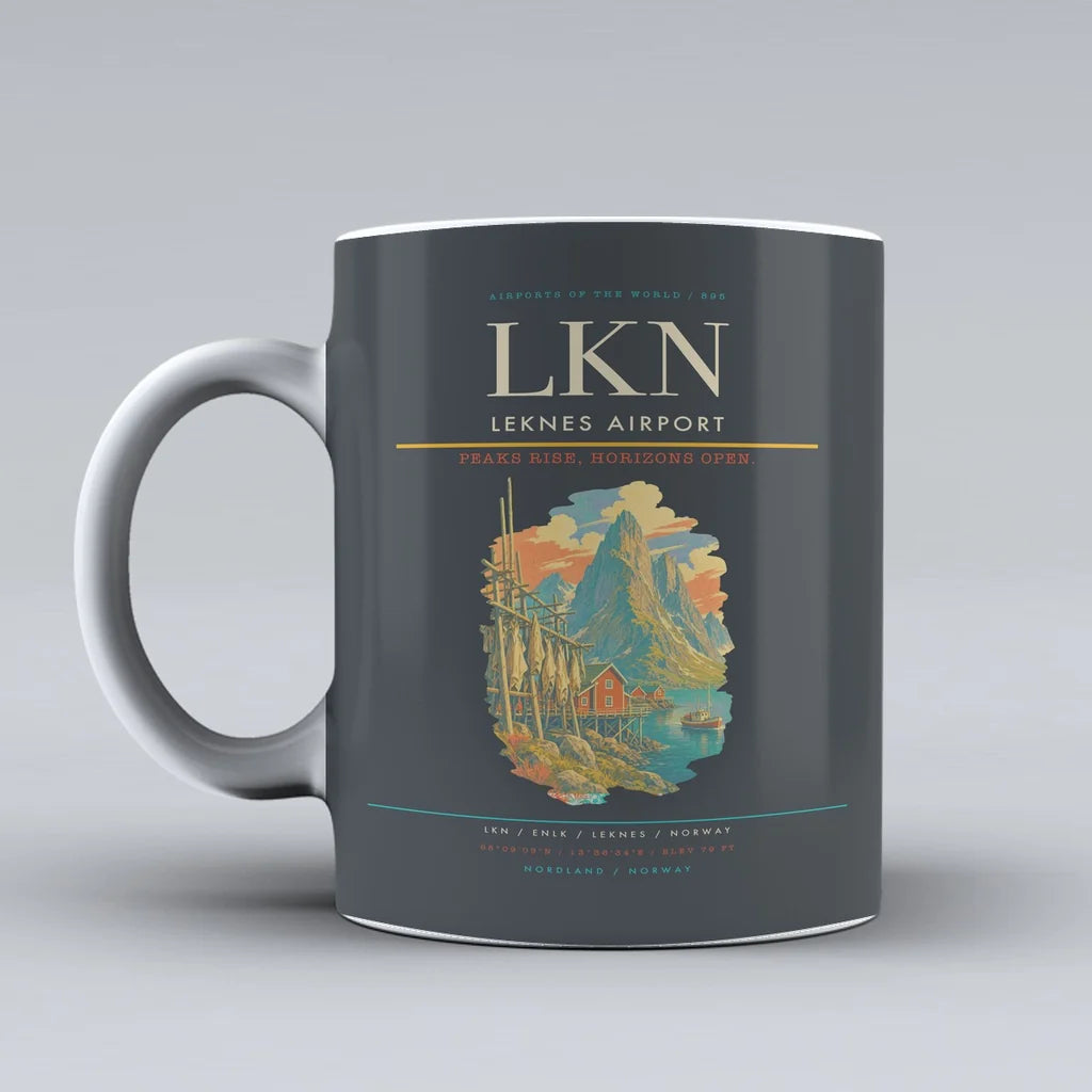 Leknes Airport (LKN) airport code design on gray ceramic mug