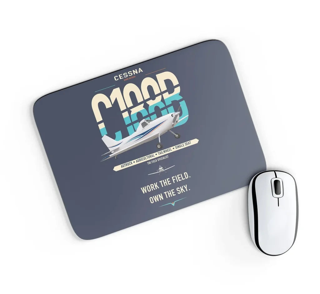 Cessna A188B AgTruck design on navy blue rectangle mouse pad