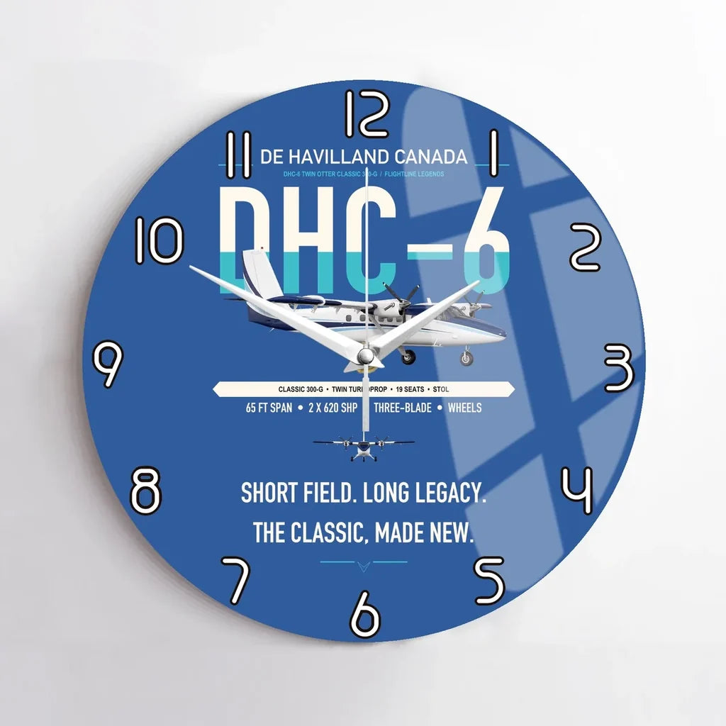 DHC-6 Twin Otter Classic 300-G design on blue no frame wall clock