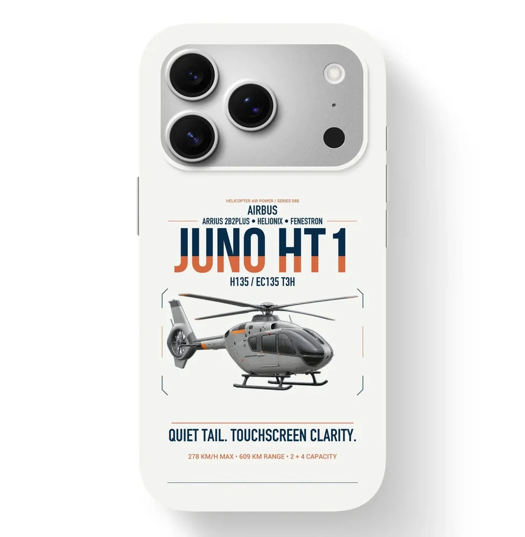 Airbus H135 Juno HT1 design on white magsafe iphone case, for iPhone 17 Pro
