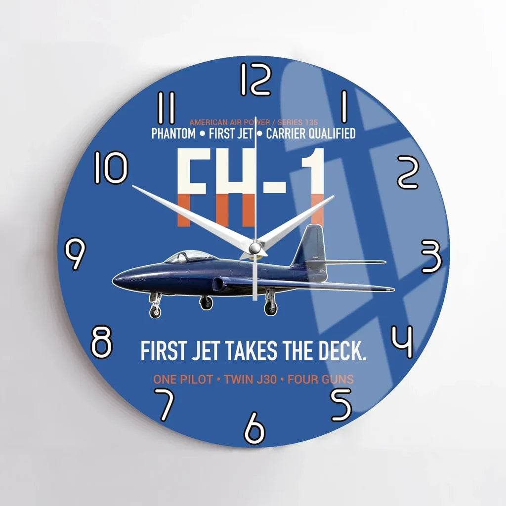 FH-1 Phantom First Jet Takes the Deck design on blue no frame wall clock