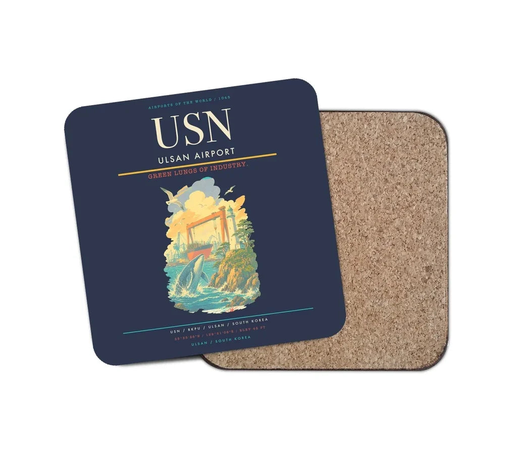 Ulsan Airport (USN) design on navy blue 1 piece coaster