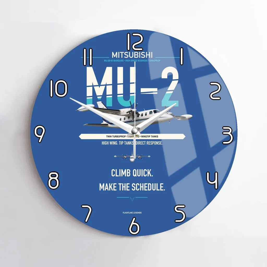 Mitsubishi MU-2B-60 Marquise design on blue no frame wall clock