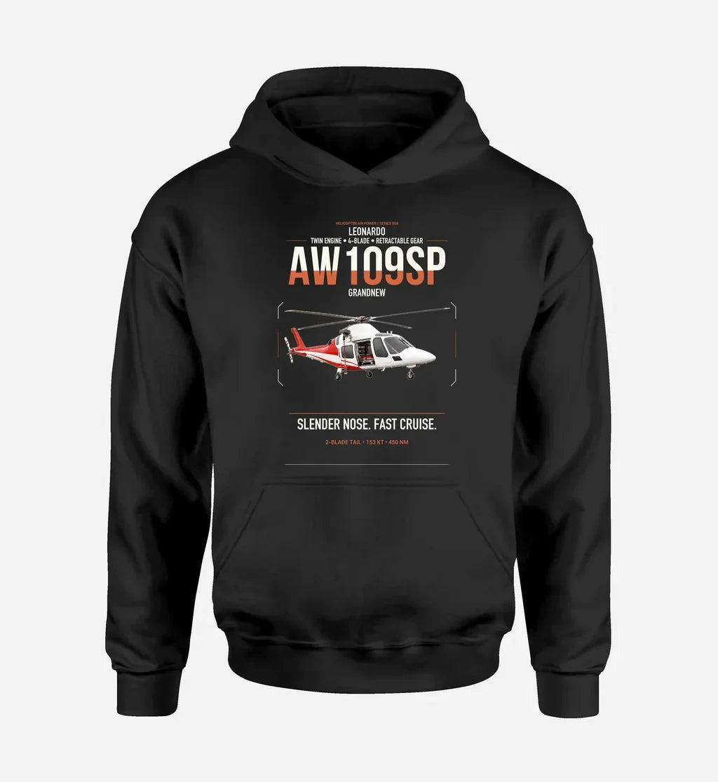Leonardo AW109SP GrandNew design on black double-side hoodie, single-side print