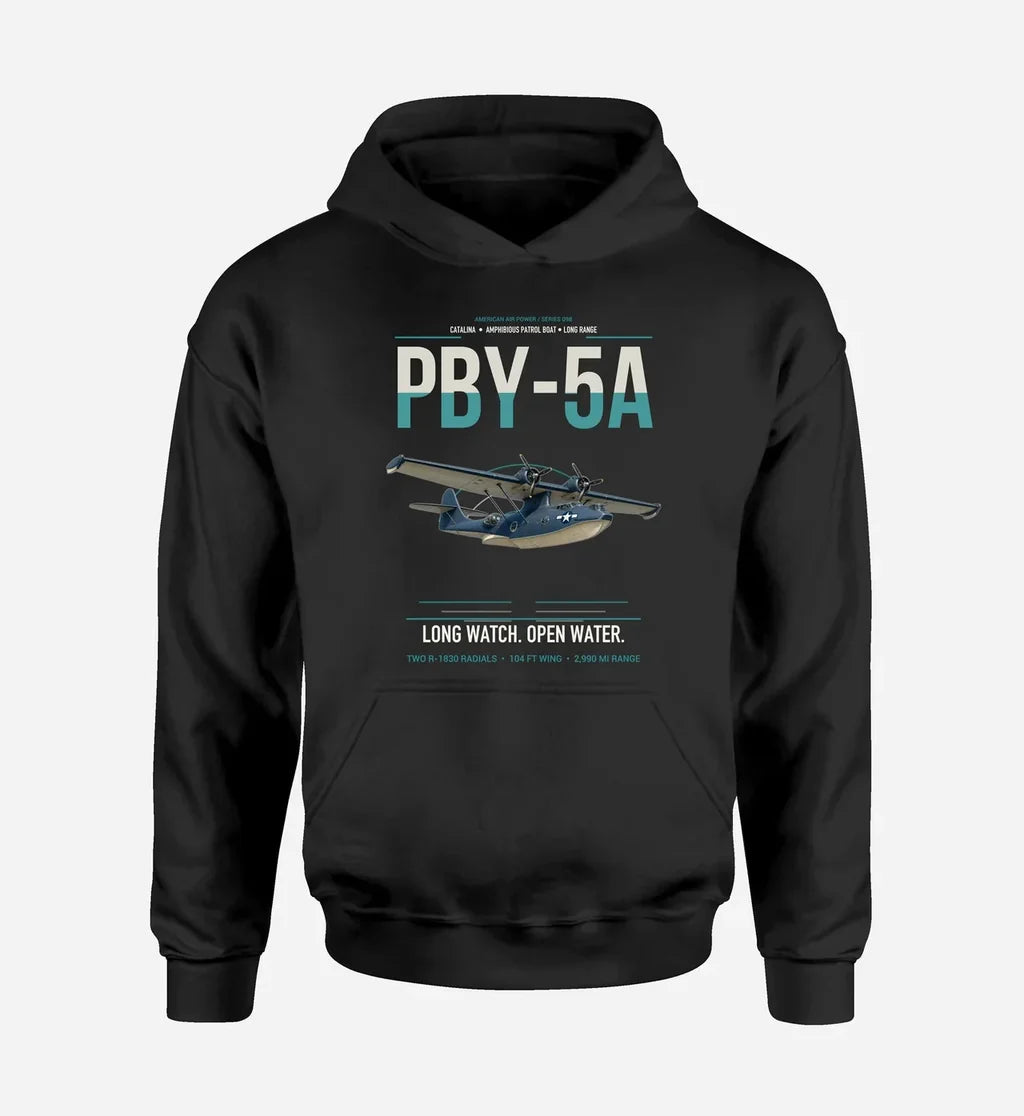 PBY-5A Catalina design on black double-side hoodie, single-side print