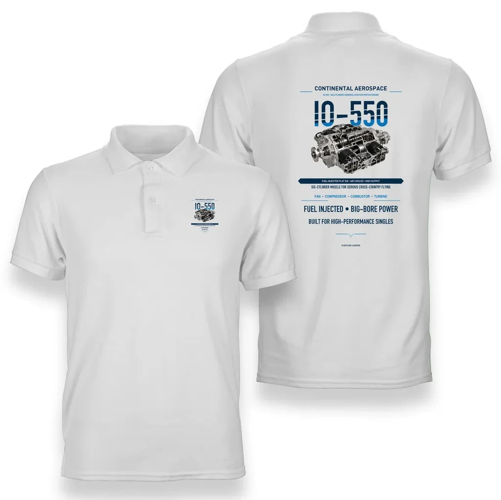IO-550 design on white polo