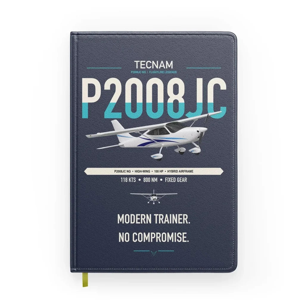 Tecnam P2008JC NG design on navy blue notebook