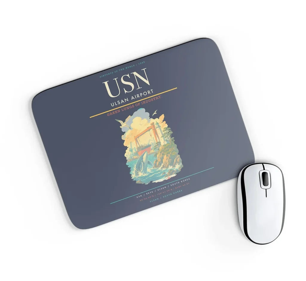 Ulsan Airport (USN) design on navy blue rectangle mouse pad