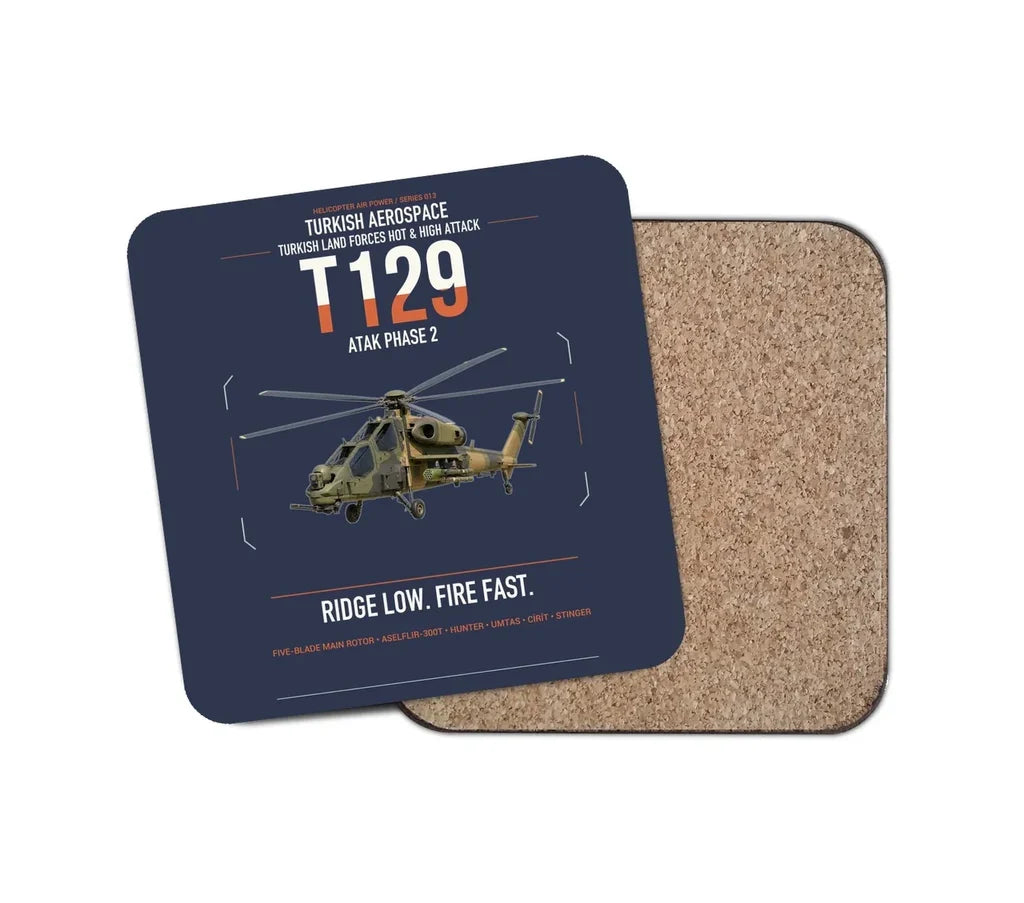 Turkish Aerospace T129 ATAK Phase 2 design on navy blue 1 piece coaster