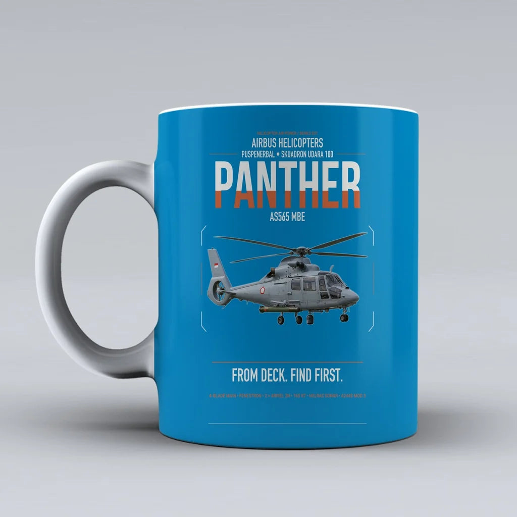 Airbus Helicopters AS565 MBe Panther design on turquoise ceramic mug, double-side print