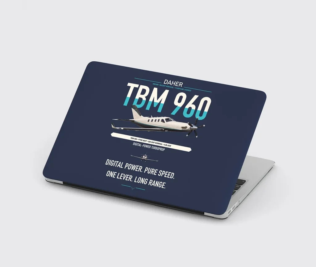 Daher TBM 960 design on navy blue MacBook case