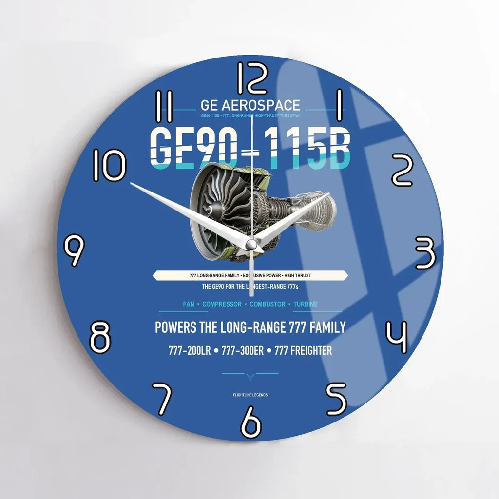 GE90-115B design on blue no frame wall clock
