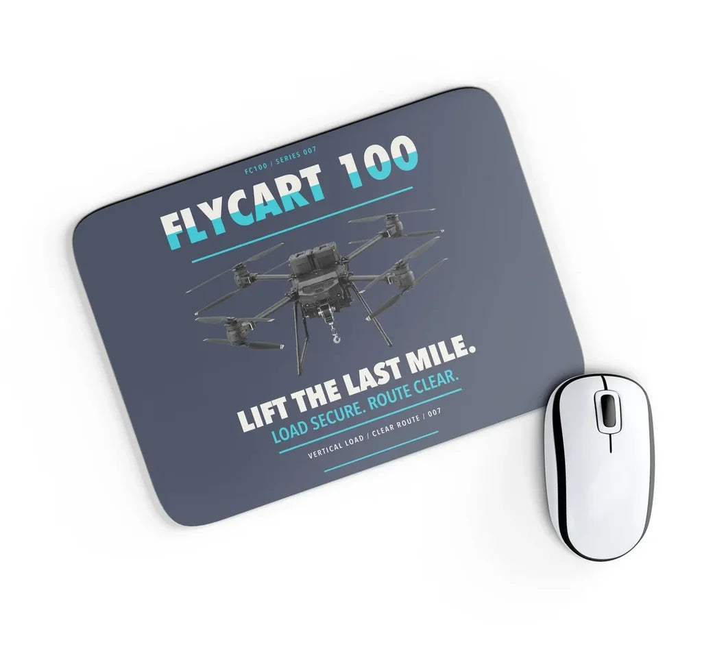 DJI FlyCart 100 design on navy blue rectangle mouse pad