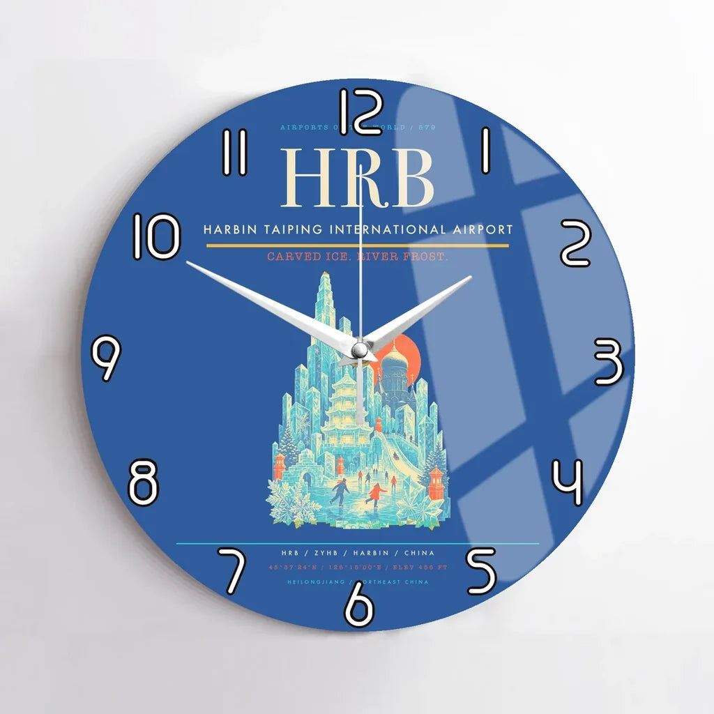 Harbin Taiping International Airport (HRB) design on blue no frame wall clock