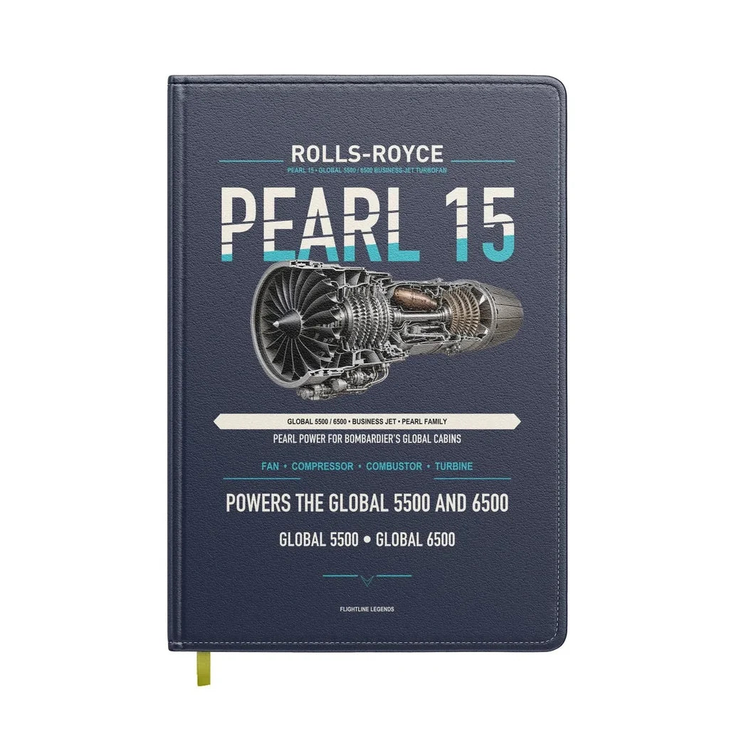PEARL 15 design on navy blue notebook