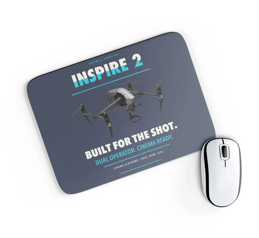 DJI Inspire 2 design on navy blue rectangle mouse pad