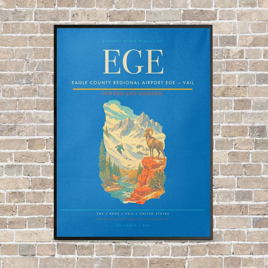 Eagle County Regional Airport EGE — Vail vertical canvas print - framed - turquoise background