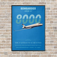 Thumbnail for Bombardier Global 8000 vertical canvas print - framed - turquoise background