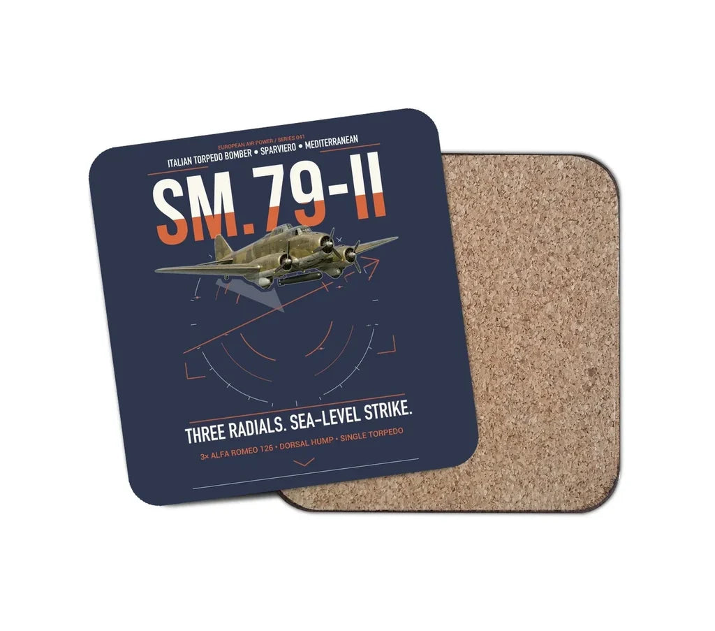 Savoia-Marchetti SM.79-II Sparviero design on navy blue 1 piece coaster