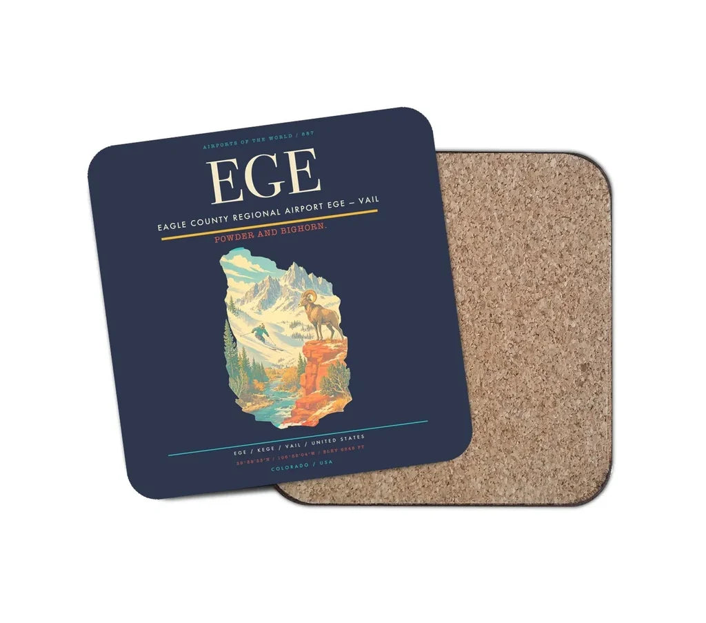 Eagle County Regional Airport (EGE) design on navy blue 1 piece coaster