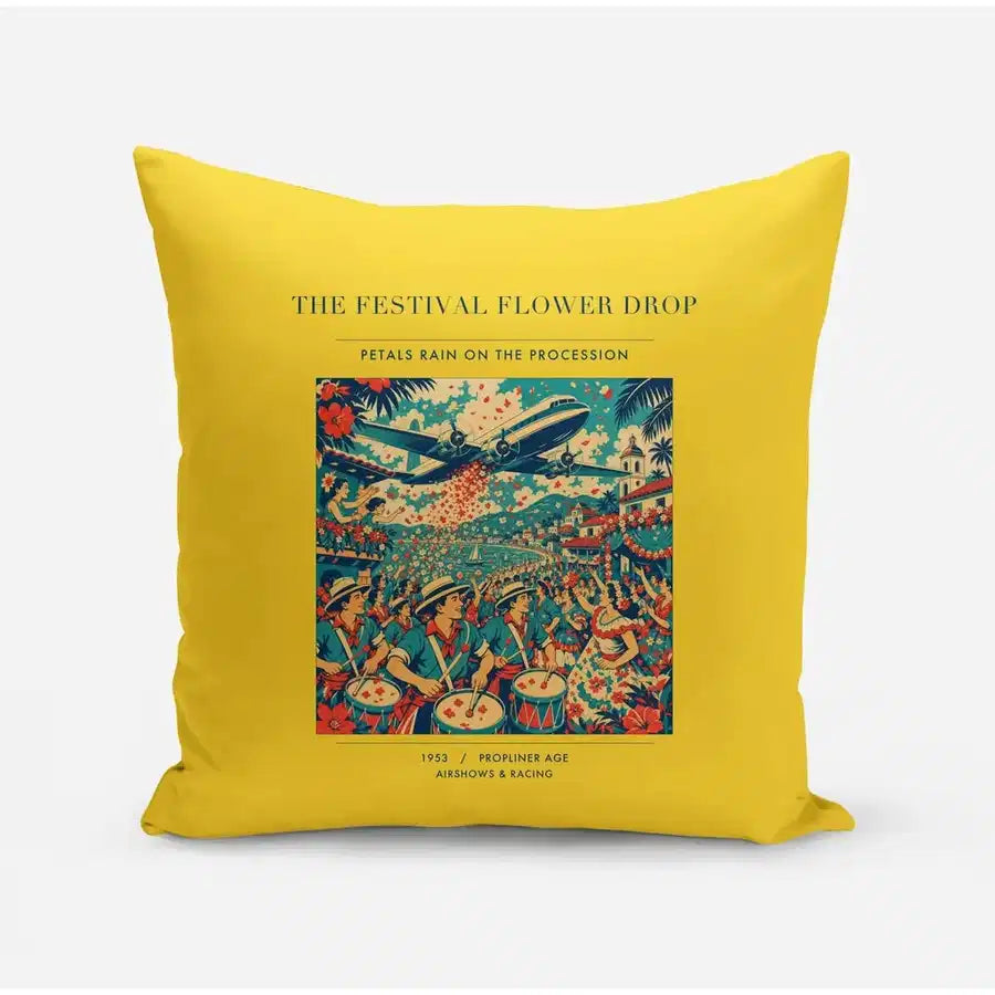 VINTAGE G4406 - The Festival Flower Drop - Designed Pillows design on yellow