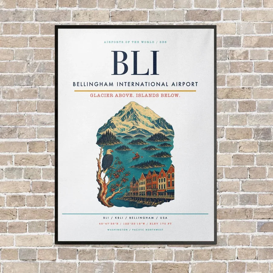Bellingham International Airport BLI - Canvas Framed - White