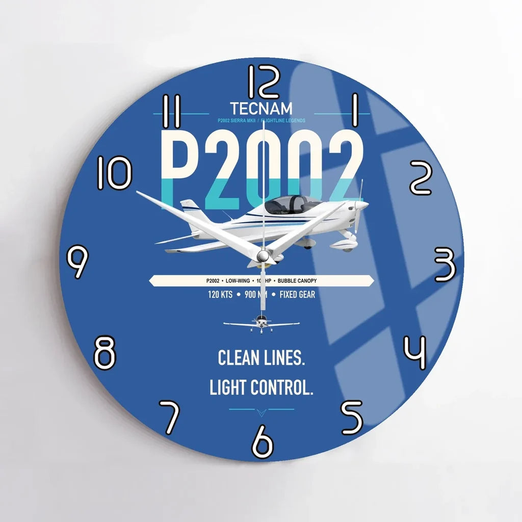 Tecnam P2002 Sierra MkII design on blue no frame wall clock