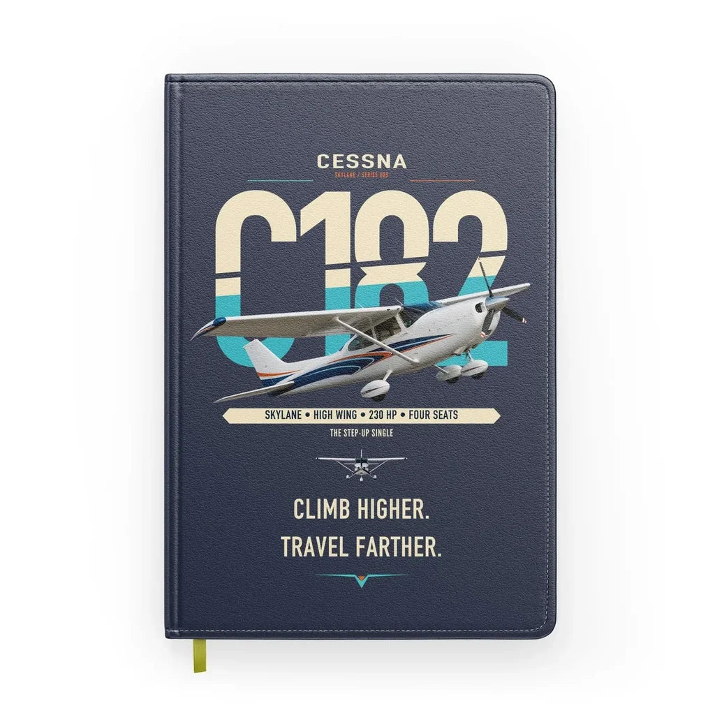 Cessna 182 Skylane design on navy blue notebook
