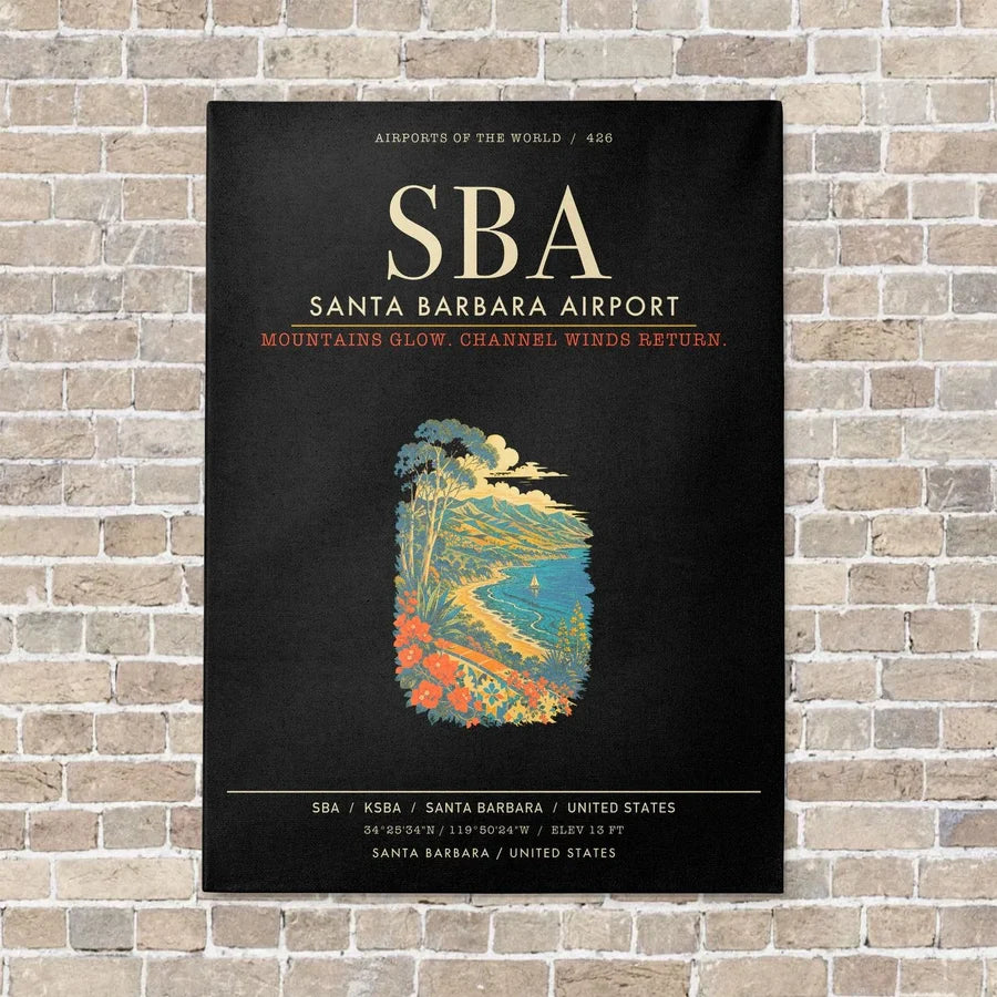 Santa Barbara Airport SBA - Canvas Framed - Black
