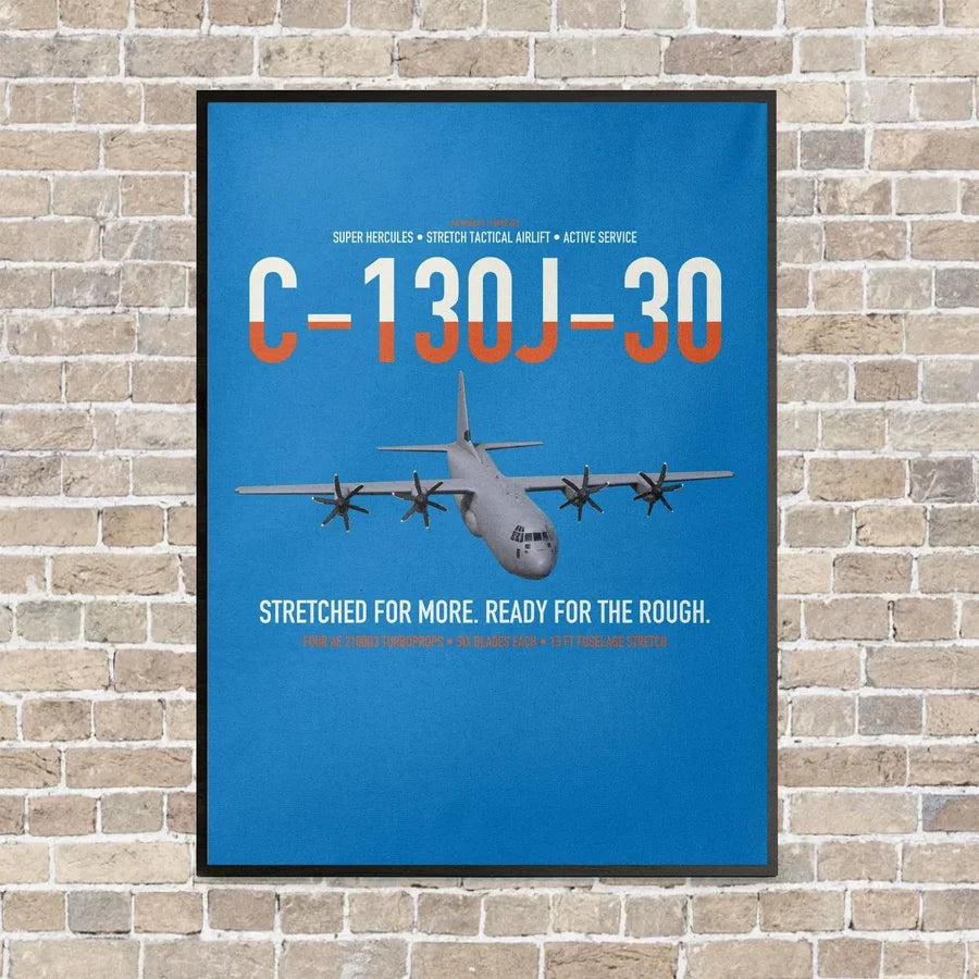 C-130J-30 Super Hercules vertical canvas print - framed - turquoise background