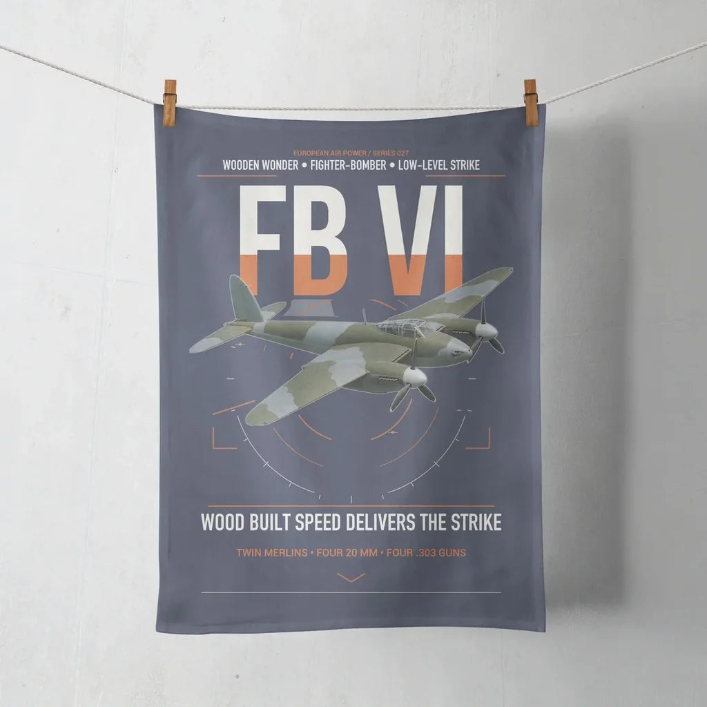 de Havilland Mosquito FB VI design on navy blue towel