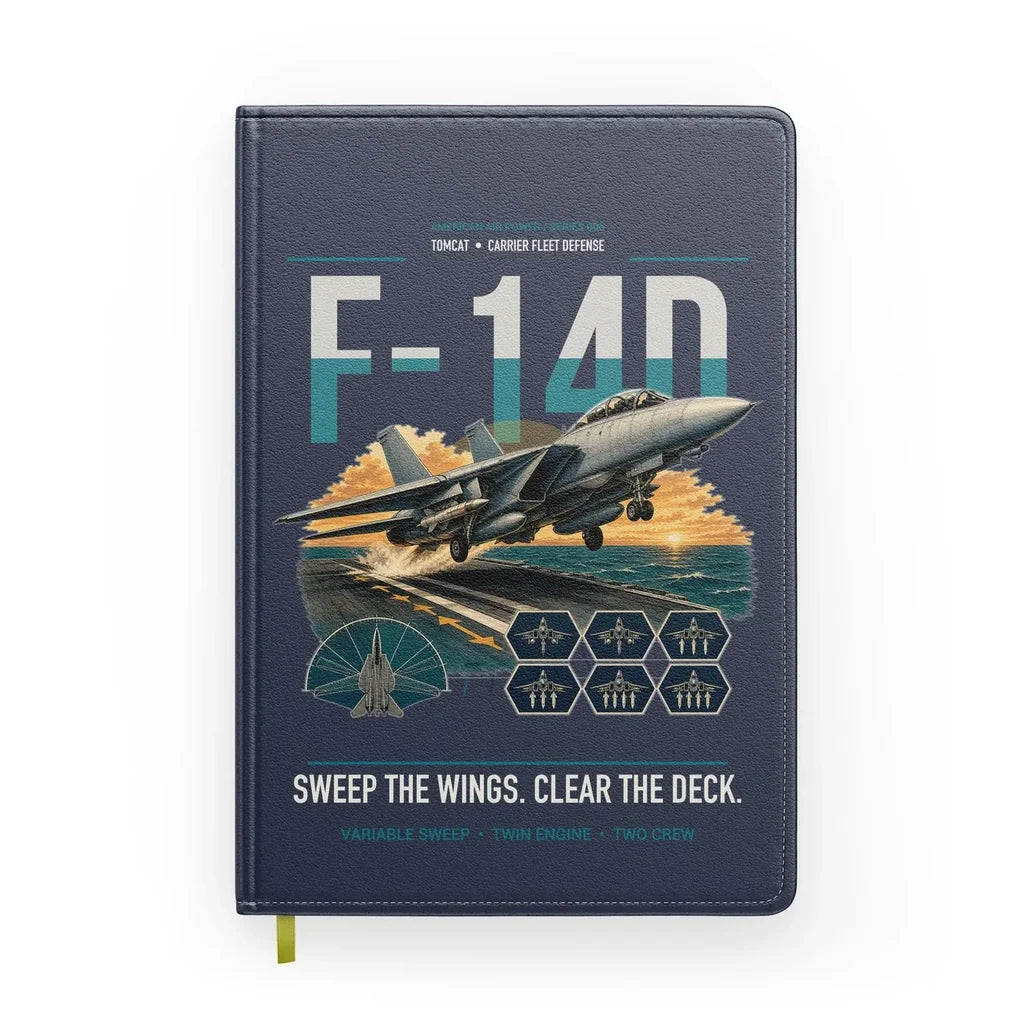 F-14D Tomcat design on navy blue notebook