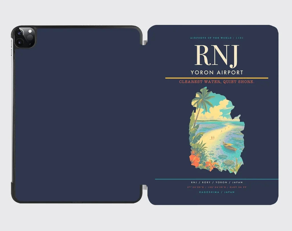 Yoron Airport (RNJ) design on navy blue ipad tablet case