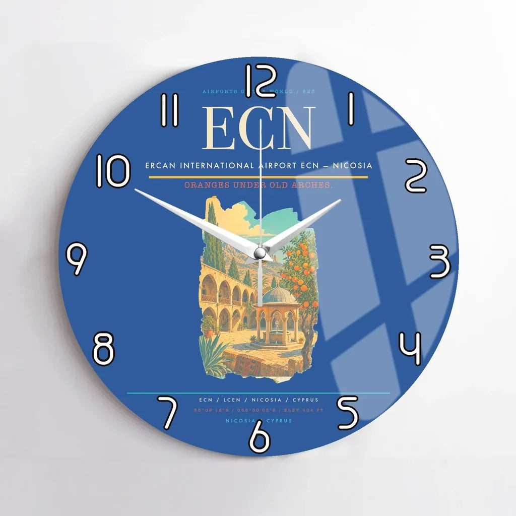 Ercan International Airport (ECN) design on blue no frame wall clock