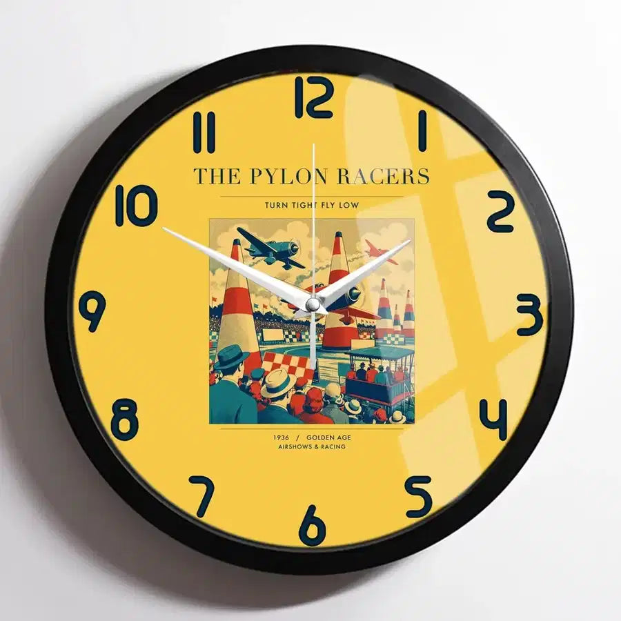 VINTAGE G4046 - The Pylon Racers - Designed Wall Clocks design on yellow framed