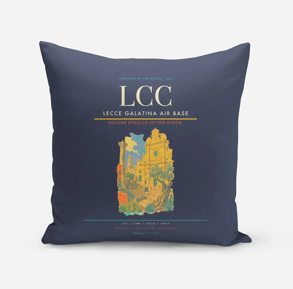Lecce Galatina Air Base (LCC) design on navy blue pillow