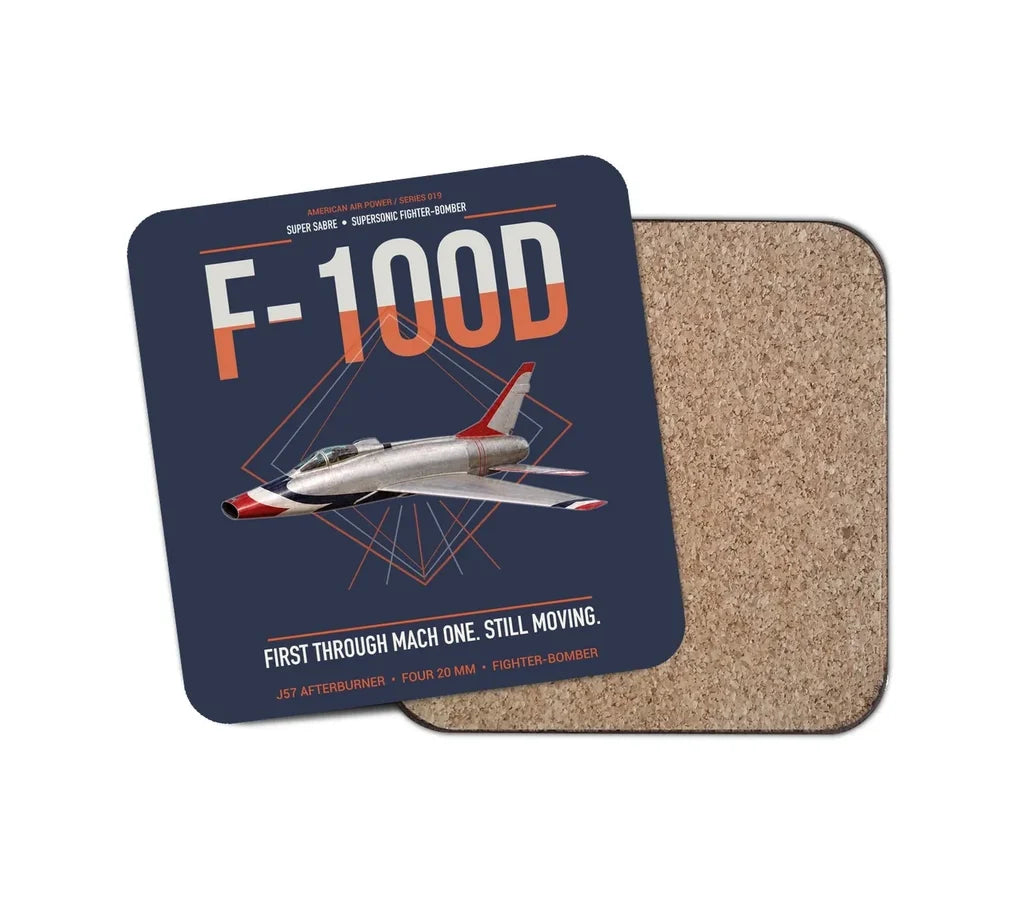 F-100D Super Sabre design on navy blue 1 piece coaster