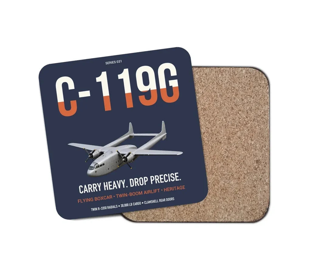 C-119G Flying Boxcar design on navy blue 1 piece coaster