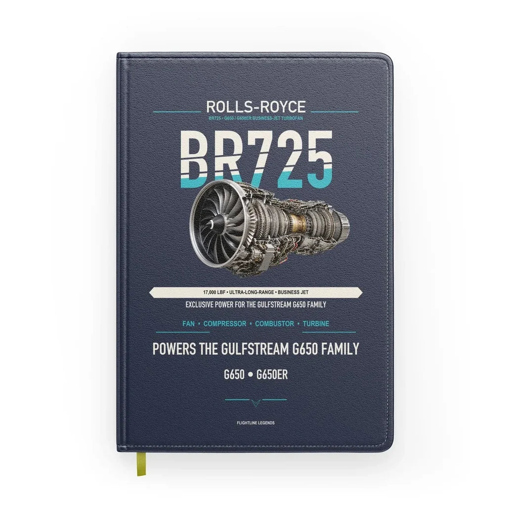 BR725 design on navy blue notebook