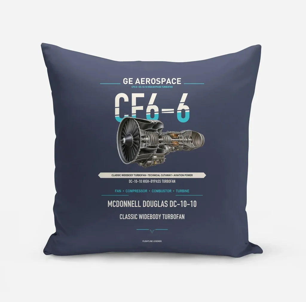 CF6-6 design on navy blue pillow